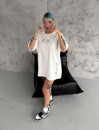 Baskılı Oversize T-Shirt - Beyaz