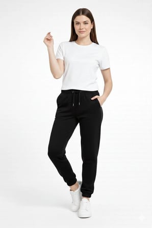 Kadın Jogger Eşofman Altı , Cepli, Paça Lastilkl ,Spor Pantolon - Siyah