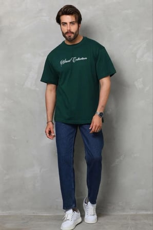 Erkek Baskılı T-Shirt Kısa Kol Bisiklet Yaka Regular Fit Tişört - Çağla Yeşili