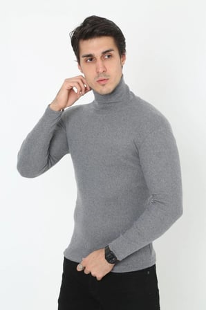 Erkek Fitilli Kaşkorse Kumaş Boğazlı Full Likralı Slimfit Body - Füme