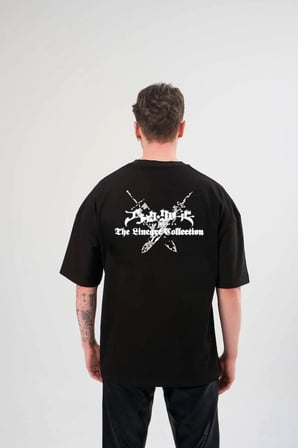 Bisiklet Yaka Baskılı Oversize T-Shirt - Siyah