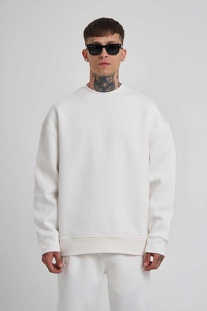 Biskilet Yaka Üç İplik SweatShirt - Beyaz