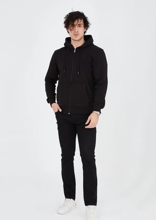 Marsilyan Erkek Çocuk Sweatshirt Siyah Pamuklu 3 İplik Kapüşonlu Fermuarlı 2XL