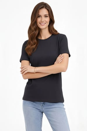 Kadın Bisiklet Yaka Yazlık Kısa kol Düz Tişört Regular Kalıp T-shirt - Füme