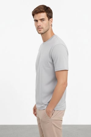 Erkek Bisiklet Yaka Yazlık Kısa kol Düz Tişört Regular Kalıp T-shirt - Gri