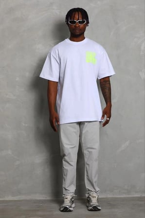 Erkek Baskılı T-Shirt Kısa Kol Bisiklet Yaka Regular Fit Tişört - Beyaz