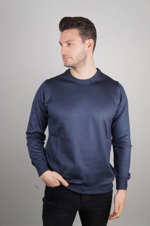 Erkek Bisiklet yaka Kazak Uzun Kol Dokuma Triko - Indigo