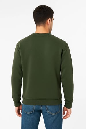 Üç İplik Düz Bisiklet Yaka SweatShirt - Haki