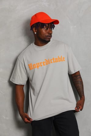 Oversize Baskılı Bisiklet Yaka T-Shirt - Gri