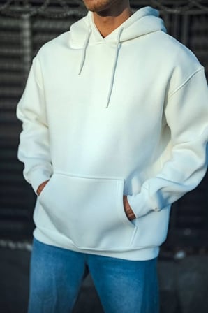 Marsilyan Erkek Sweatshirt Kapüşonlu Beyaz Oversize Fit Uzun Kol 3 İplik