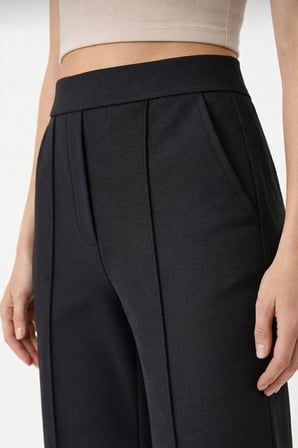 Marsilyan Kadın Pantolon Yüksek Bel Siyah Geniş Paça Krep Polyester