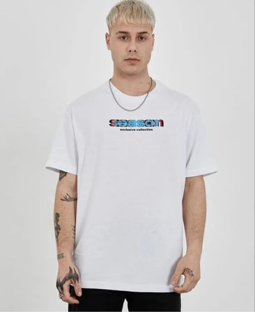 Bisiklet Yaka Baskılı Oversize T-Shirt - Beyaz