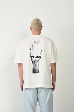 Erkek Baskılı T-Shirt Kısa Kol Bisiklet Yaka Rahat Kalıp Tişört - Beyaz