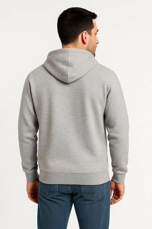 Üç İplik Kapüşonlu Tam Fermuarlı Kanguru Çepli SweatShirt Hoodie - Gri