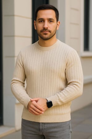 Fitilli Triko Kazak 4’lü Set – Beyaz, Bordo, Gri, Siyah | Kalın Dokuma Pamuklu Regular Fit Bisiklet Yaka Uzun Kollu Kışlık ve Baharlık Rahat Triko Kombini