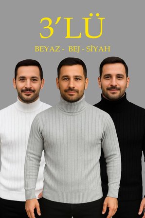 Fitilli Triko Kazak 3'lÜ Set Beyaz Gri Siyah