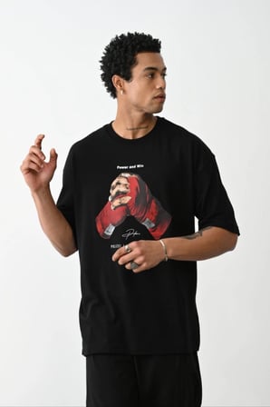 Baskılı Oversize T-Shirt - Siyah