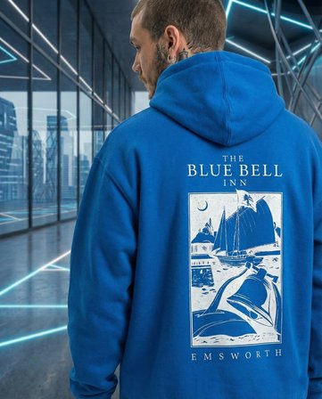 Kapüşonlu Double Oversize Hoodie – Üç İplik Pamuklu, Deniz ve Yelken Baskılı, Kanguru Cepli Premium Sweatshirt - Saks Mavi
