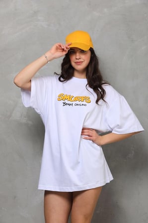 Bisiklet Yaka Baskılı Oversize T-Shirt - Beyaz