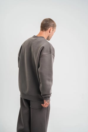 Marsilyan Erkek Sweatshirt Bisiklet Yaka Uzun Kol Füme Üç İplik Pamuklu Mevsimlik Günlük Oversize Fit