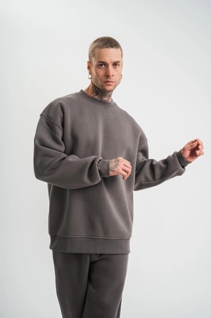 Marsilyan Erkek Sweatshirt Bisiklet Yaka Uzun Kol Füme Üç İplik Pamuklu Mevsimlik Günlük Oversize Fit