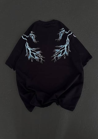 Kadın Bisiklet Yaka Baskılı  Kısa kol Oversize T-Shirt - Siyah