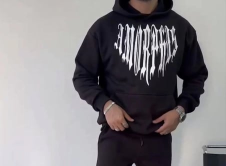 Uzun Kol Kapüşonlu Baskılı SweatShirt - Siyah