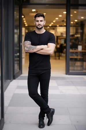 Erkek Body Tişört Bisiklet Yaka Slim Fit Likralı T-Shirt - Siyah