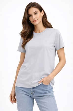 Kadın Bisiklet Yaka Yazlık Kısa kol Düz Tişört Regular Kalıp T-shirt - Gri