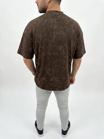 Erkek Premium Tişört OSY Yumuşak Dokulu Yıkamalı Oversize T-Shirt - Kahverengi