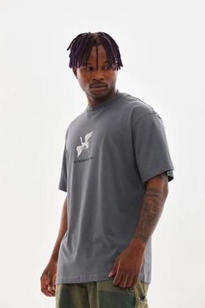 Baskılı Oversize T-Shirt - Füme