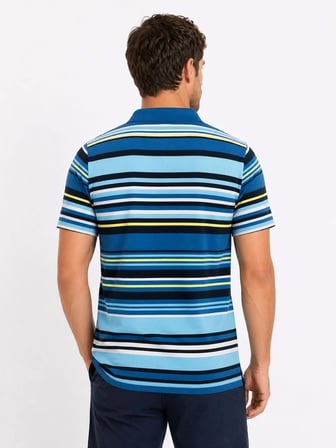 Erkek Çizgili Polo Yaka Tişört Kısa Kol Yazlık T-Shirt Regular Fit - Mavi