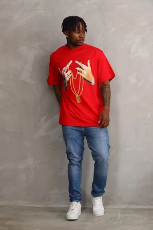 Baskılı Oversize T-Shirt - Kırmızı