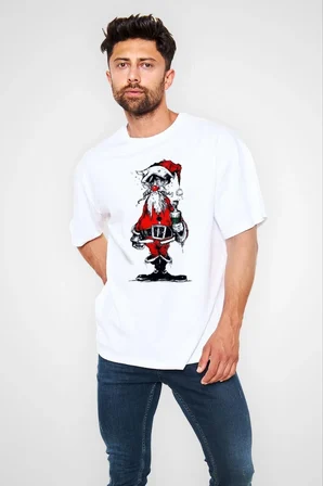 Bisiklet Yaka Baskılı Oversize T-Shirt - Beyaz