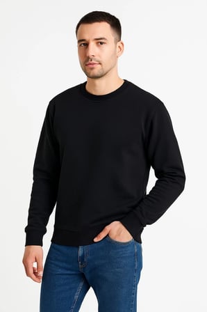 Üç İplik Düz Bisiklet Yaka SweatShirt - Siyah