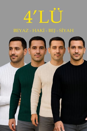 Marsilyan Erkek Triko Kazak Bisiklet Yaka Pamuk Polyester Kalın Fitilli Regular
