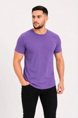 Marsilyan Erkek Tişört Bisiklet Yaka Kısa Kol Mor Günlük Slim Fit Yazlık Süprem Penye