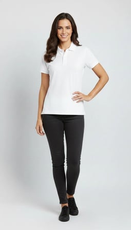 Kadın Polo Yaka Tişört Pike Kumaş Kısa Kol Regular Fit Yazlık T-Shirt - Beyaz