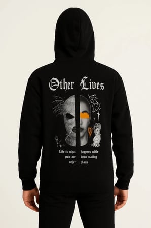 Kapşonlu Sweatshirt “Other Lives” Ön  Arka Baskılı - Siyah