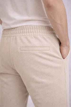 Erkek Diagonel Mikro dokulu Duble Paça Cepli Pantolon ,Modern Kesim - Krem