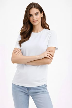 Kadın Bisiklet Yaka Yazlık Kısa kol Düz Tişört Regular Kalıp T-shirt - Beyaz