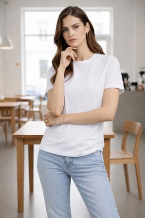 Kadın Bisiklet Yaka Yazlık Kısa kol Düz Tişört Regular Kalıp T-shirt - Beyaz