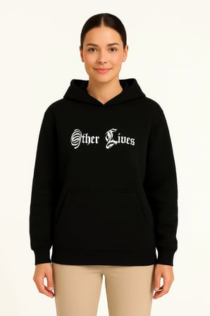 Kapşonlu Sweatshirt – Oversize“Other Lives” Ön  Arka Baskılı, Siyah