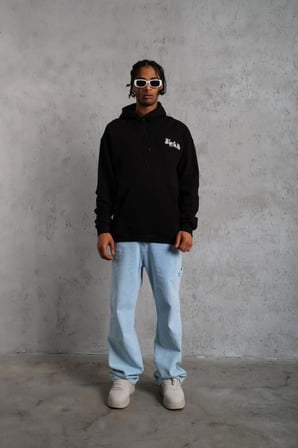 Oversize Kapüşonlu Sweat – Siyah Kol ve Etek Ribana Detaylı