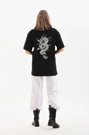 Baskılı Oversize T-Shirt - Siyah