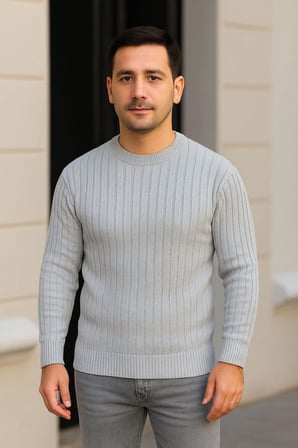 Fitilli Triko Kazak 4’lü Set – Beyaz, Bebek Mavisi, Gri, Siyah | Kalın Dokuma Pamuklu Regular Fit Bisiklet Yaka Uzun Kollu Kışlık ve Baharlık Rahat Triko Kombini