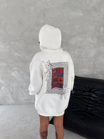 Marsilyan Kız Çocuk Sweatshirt Kapüşonlu Pamuklu Beyaz Oversize