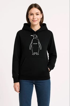 Kadın 3 İplik Pamuklu Kapüşonlu Hoodie Sweatshirt Nihilist Penguen Baskılı - Siyah