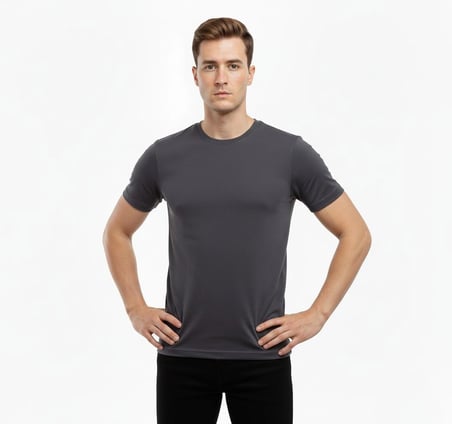 Erkek Bisiklet Yaka Slim Fit dar kesim Likralı Tişört - Füme