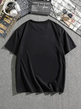 Dağ Grafikli Tişört, Yaz için Büyük Beden Rahat T-shirt - Siyah